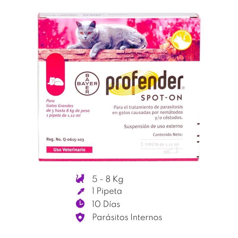 PROFENDER SPOT-ON para el tratamiento de parásitos internos en gatos de 5 a 8 Kg