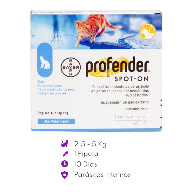 PROFENDER SPOT-ON para el tratamiento de parásitos internos en gatos de 2.5 a 5 Kg