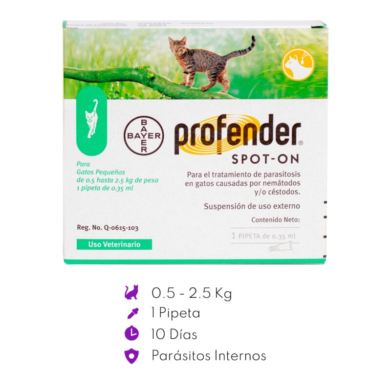 PROFENDER SPOT-ON para el tratamiento de parásitos internos en gatos de 0.5 a 2.5 Kg