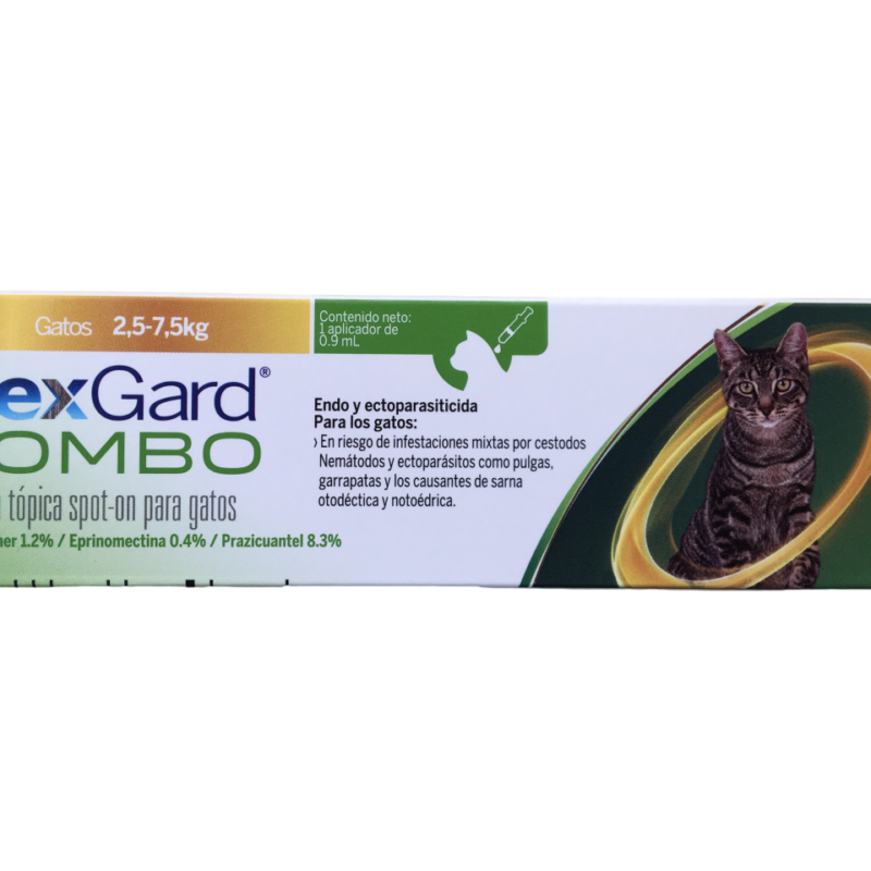 Nexgard Combo para gatos de 2.5 a 7.5 kg combate pulgas, garrapatas y parásitos internos