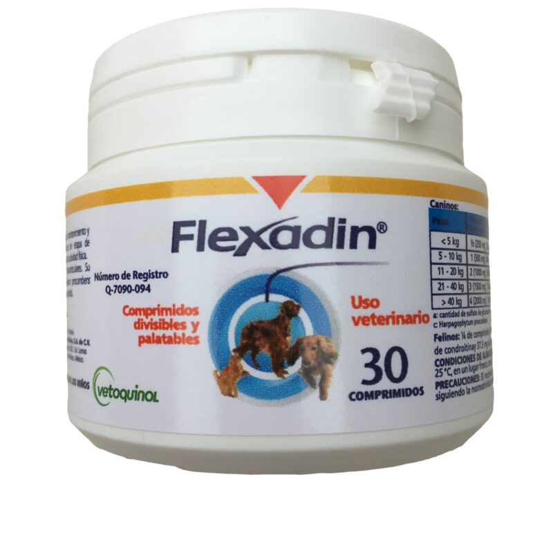 Suplemento condroprotector Flexadin Clásico de Vetoquinol en frasco de 30 tabletas