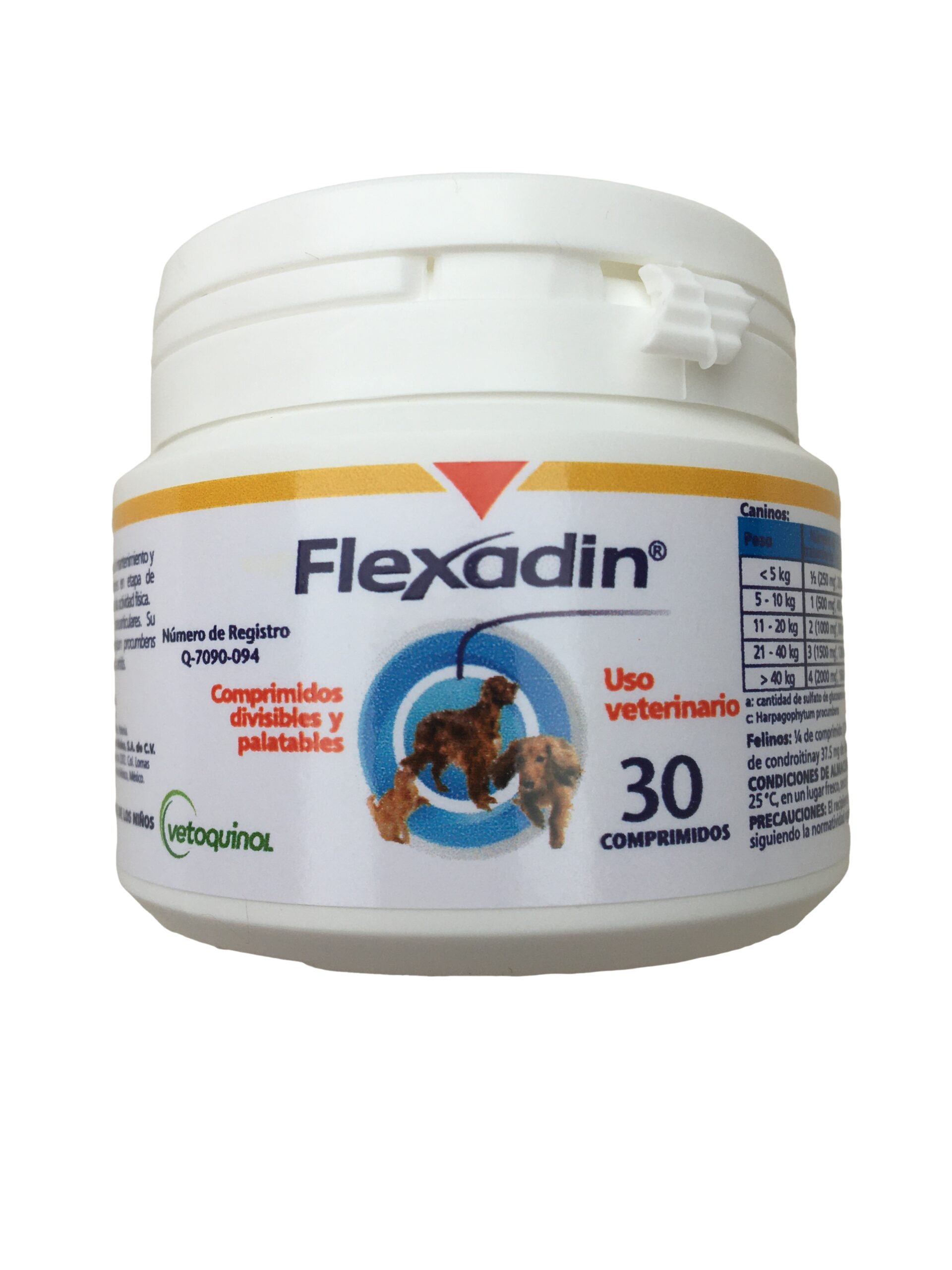Suplemento condroprotector Flexadin Clásico de Vetoquinol en frasco de 30 tabletas